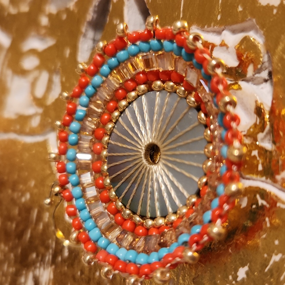 Circular Imported Rice Bead and Crystal Drop Earrings - Picture 5 of 6